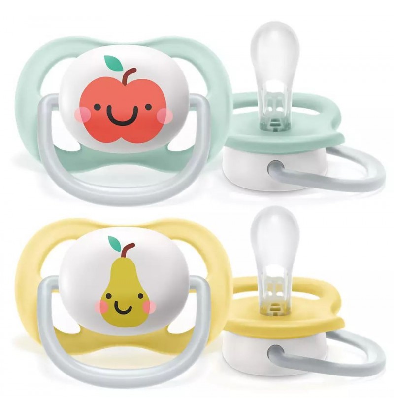 پستانک ارتودنسی ۰تا۶ماه دوتایی فیلیپس اونت PHILIPS AVENT سری UltraSoft طرح سیب و گلابی