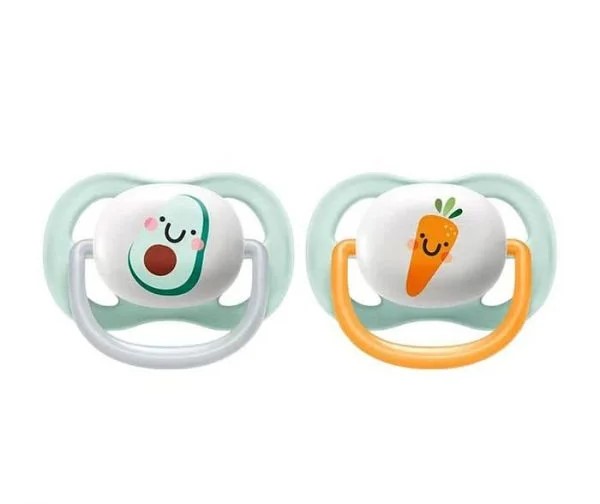 پستانک ارتودنسی 0 تا 6 ماه دوتایی فیلیپس اونت PHILIPS AVENT سری UltraSoft طرح آووکادو و هویج — تصویر ۳