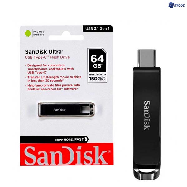 فلش 64 گیگ تایپ سی سن دیسک مدل sandisk ultra — تصویر ۲