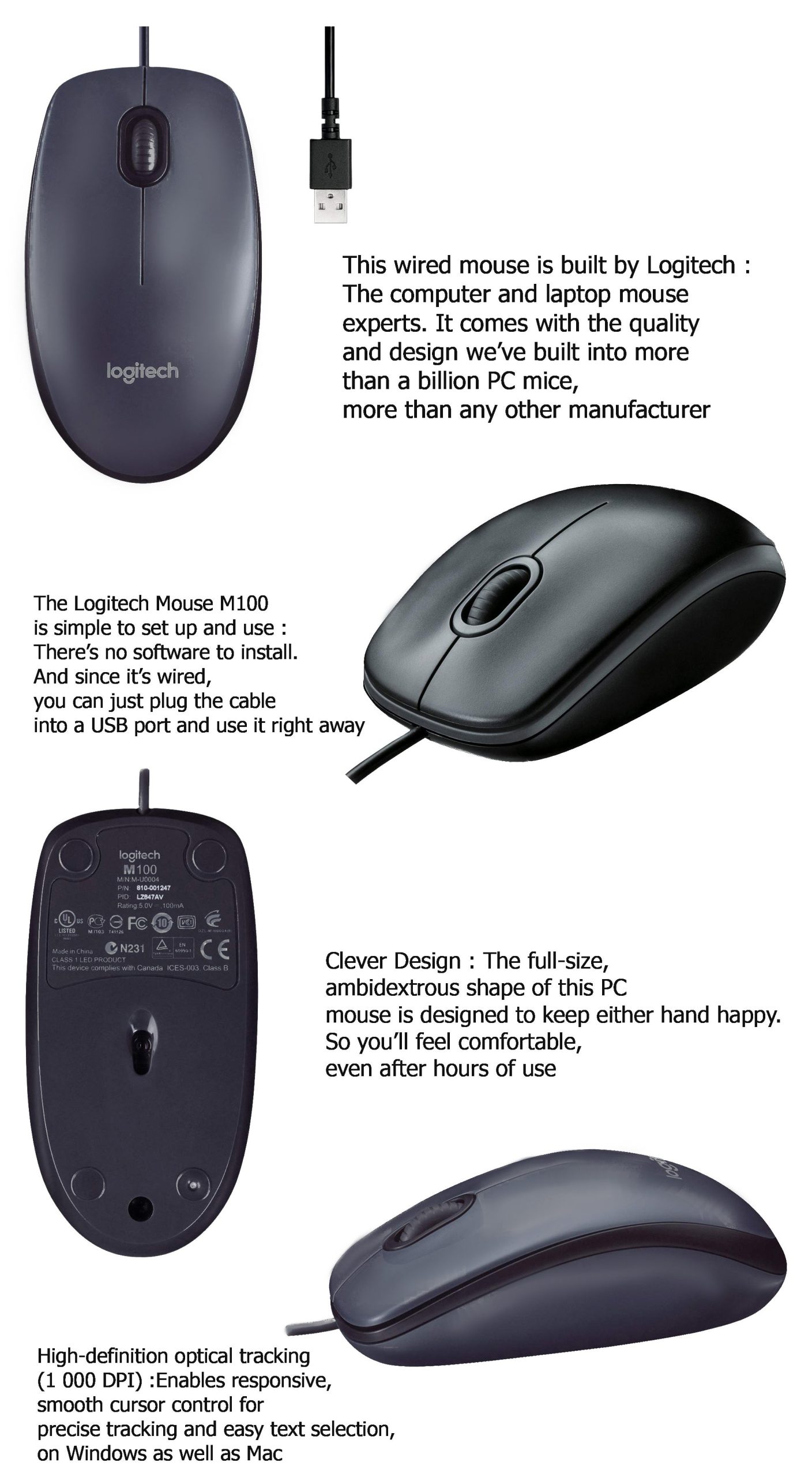 MOUSE CABLE LOGITECH ORGINAL M100 — تصویر ۴