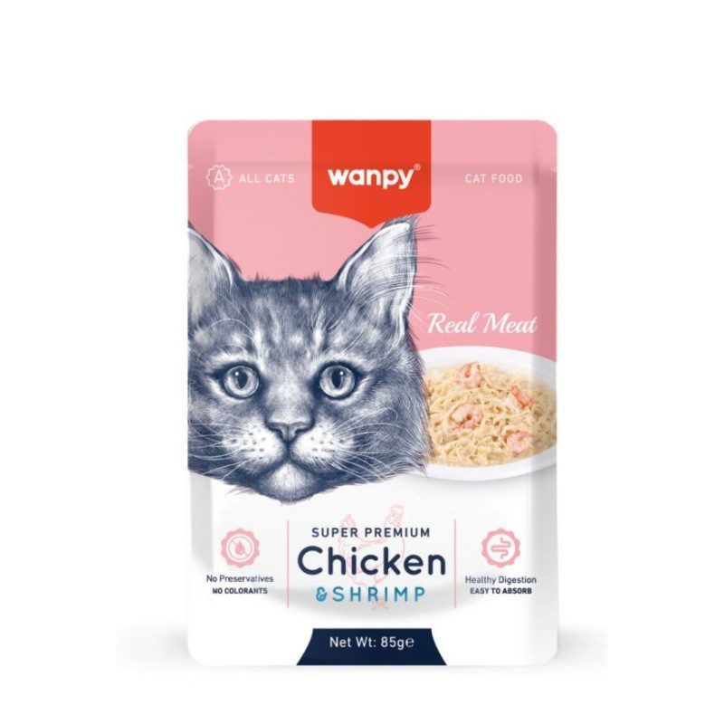 پوچ گربه ونپی با طعم مرغ و میگو وزن 85 گرم