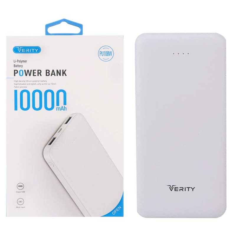 شارژر همراه VERITY مدل PU-108B با ظرفیت ۱۰۰۰۰ میلی آمپر ساعت