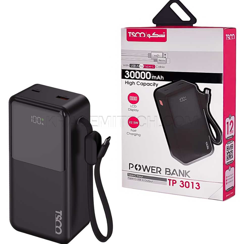 پاوربانک تسکو مدل TSCO TP 3013 30000mAh 22.5W مشکی — تصویر ۲