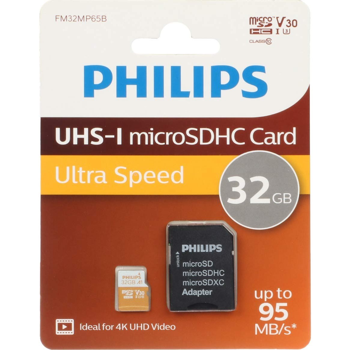مموری میکرو MICROSD فیلیپس PHILIPS مدل U3 100MB/s ظرفیت 32 گیگابایت