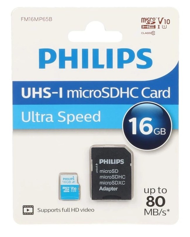 کارت حافظه microSDHC فیلیپس مدل Ultra Speed کلاس 10 استاندارد UHS-I U1 سرعت 80MBps ظرفیت 16 گیگابایت به همراه آداپتور