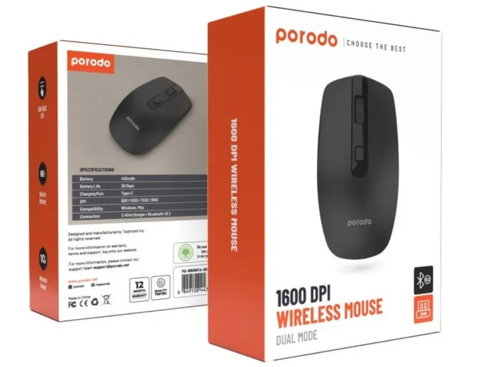 ماوس بی سیم پرودو مدل PD-WBRM16 ظرفیت ۱۶۰۰ DPI