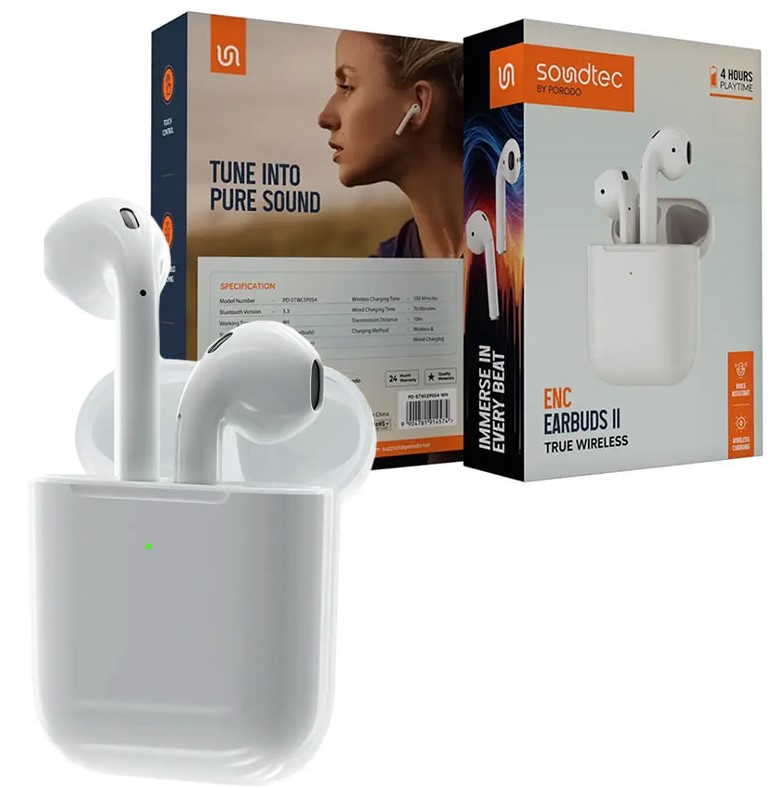 هندزفری بلوتوثی پرودو طرح ایرپاد2 اپل مدل Porodo soundtec earbuds2 ENC