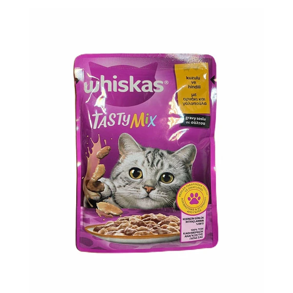 پوچ گربه ویسکاس مرغ و بره در سس شیر Whiskas Tasty Mix With Turkey and Lamb وزن 85 گرم — تصویر ۳