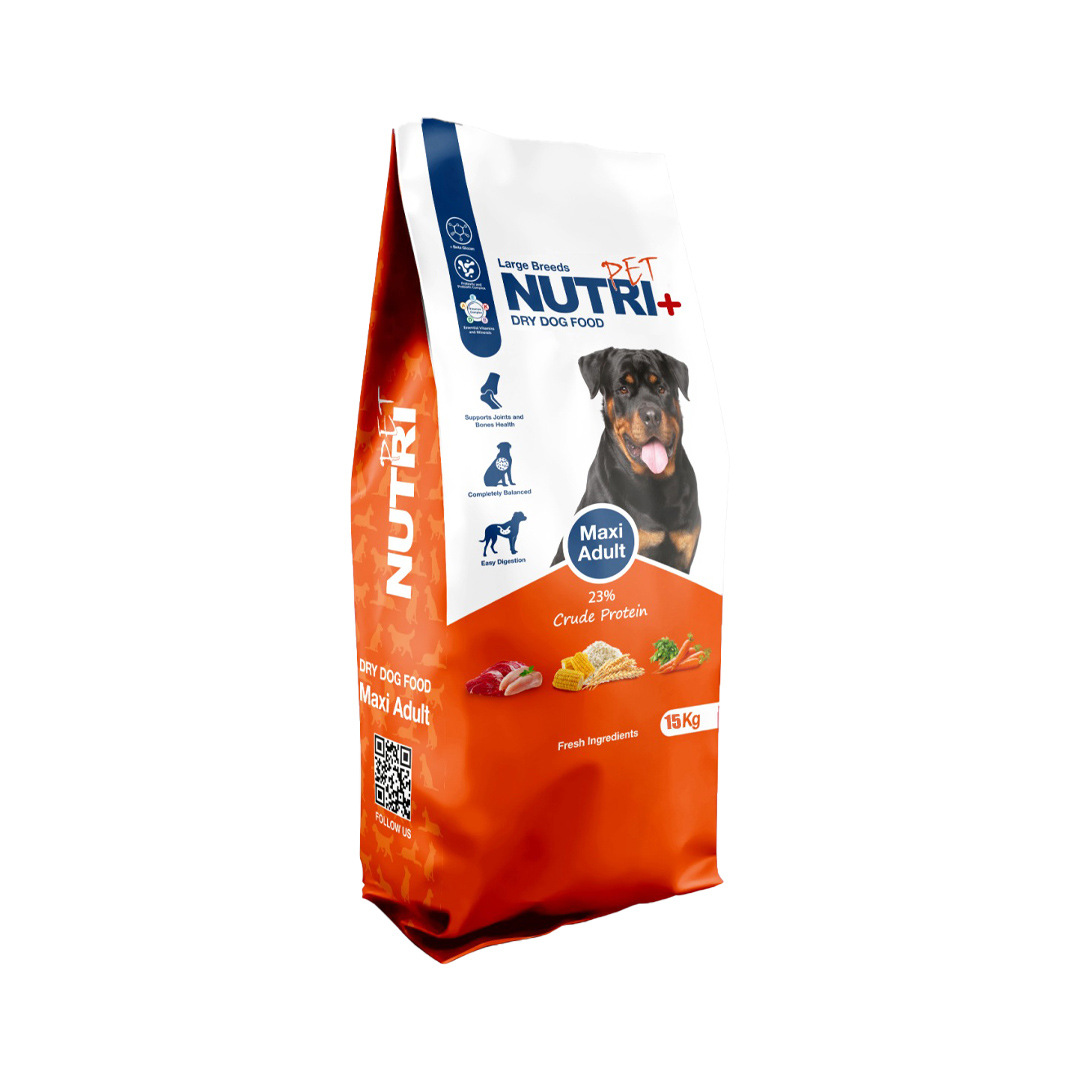 غذای خشک سگ بالغ نوتری پلاس Nutri Pet مدل مکسی ادالت وزن 15 کیلوگرم –(بسته بندی زده دار)–