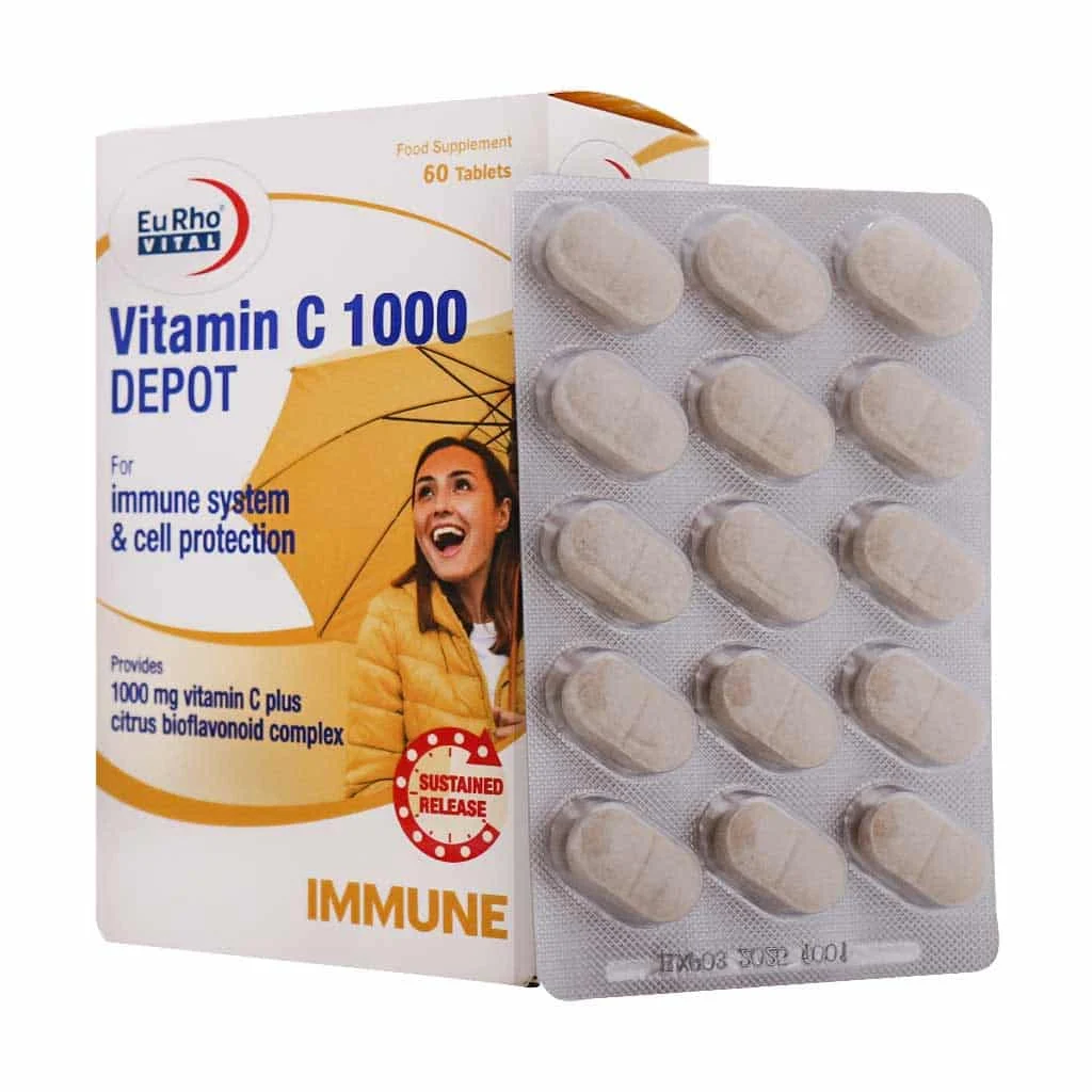 قرص ویتامین C 1000 میلی گرم دپو یوروویتال 60 عدد — تصویر ۳