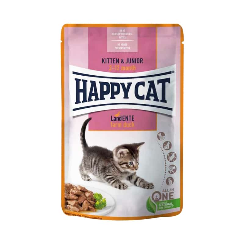 پوچ بچه گربه هپی کت Happy Cat با طعم اردک مدل Kitten & Junior Duck وزن 85 گرم — تصویر ۲