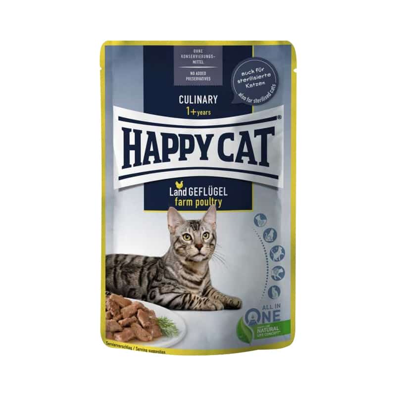 پوچ گربه هپی کت Happy Cat با طعم مرغ مدل Culinary Farm Poultry وزن 85 گرم