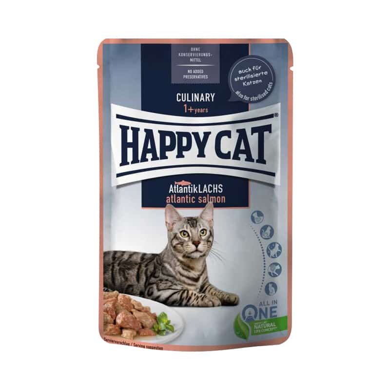 پوچ گربه هپی کت Happy Cat با طعم سالمون مدل Culinary Atlantic Salmon وزن 85 گرم