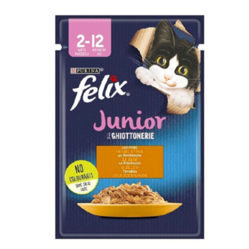 پوچ بچه گربه فلیکس Felix با طعم مرغ در ژله وزن ۸۵ گرم