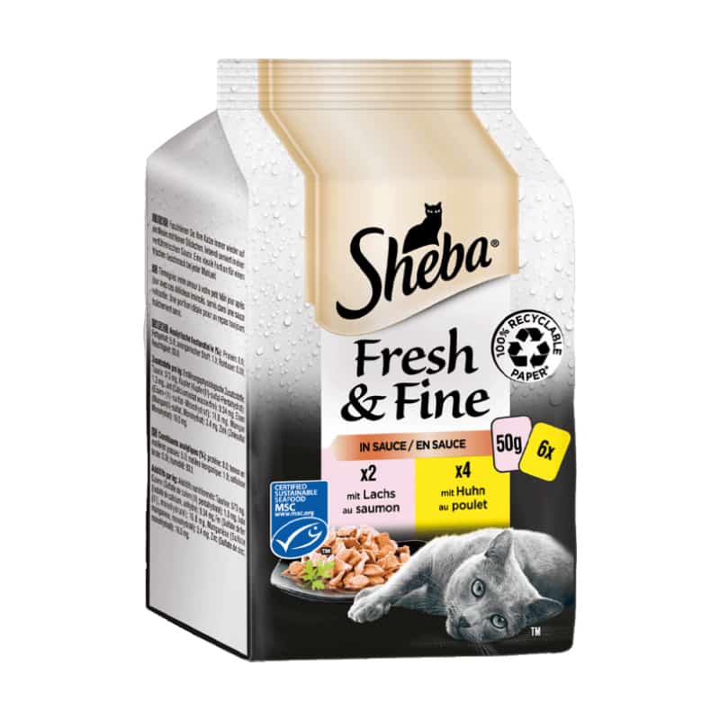 پوچ گربه شبا Sheba مولتی پک با طعم مرغ وماهی سالمون در سس وزن 300 گرم