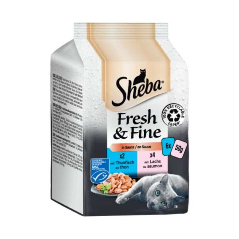 پوچ گربه شبا Sheba مولتی پک با طعم ماهی سالمون و ماهی تن در سس وزن 300 گرم