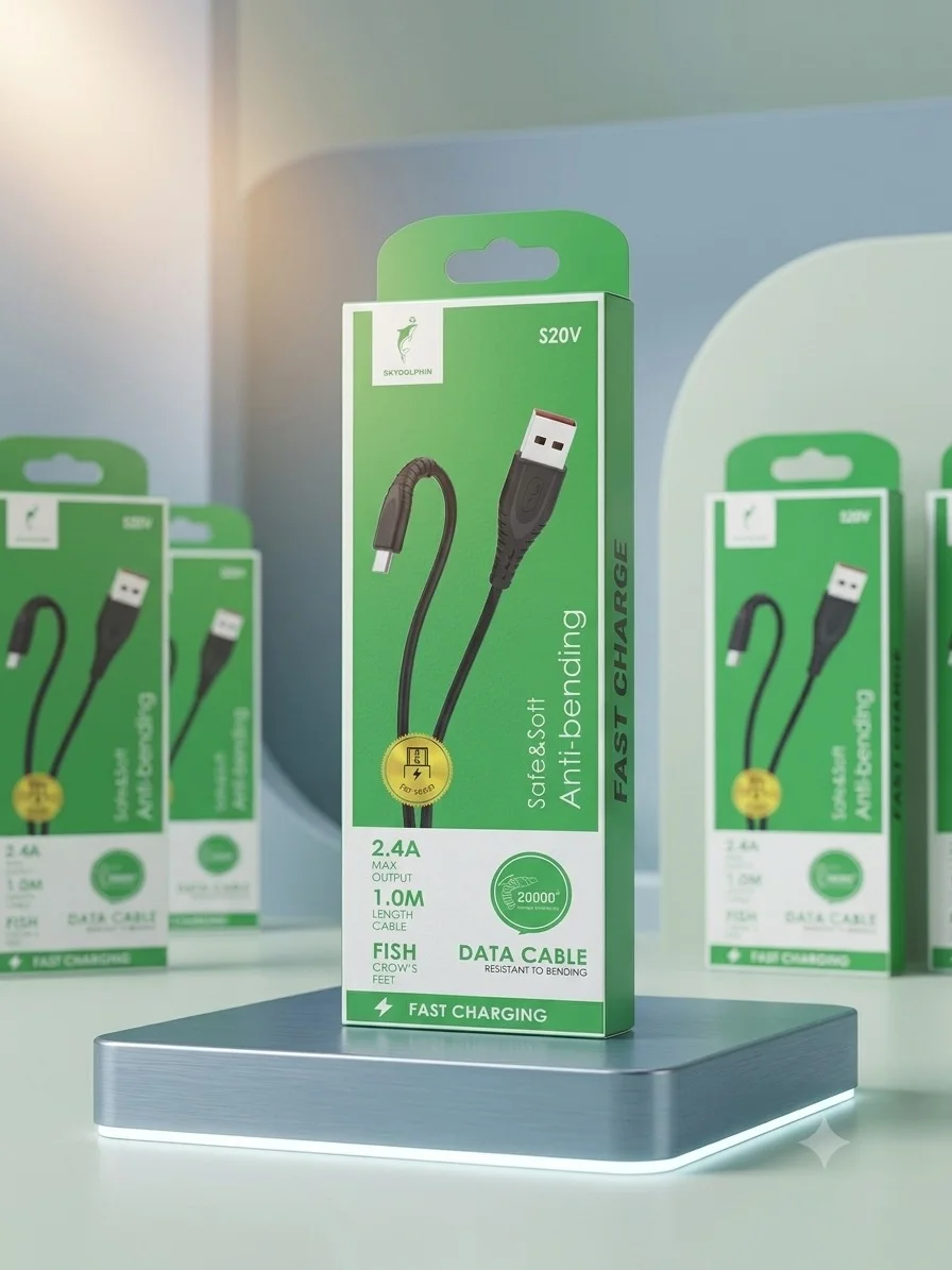کابل شارژ USB به میکرو یو اس بی Micro اسکای دلفین Sky Dolphin مدل S20V شدت جریان ۲.۴ آمپر – طول ۱ متر