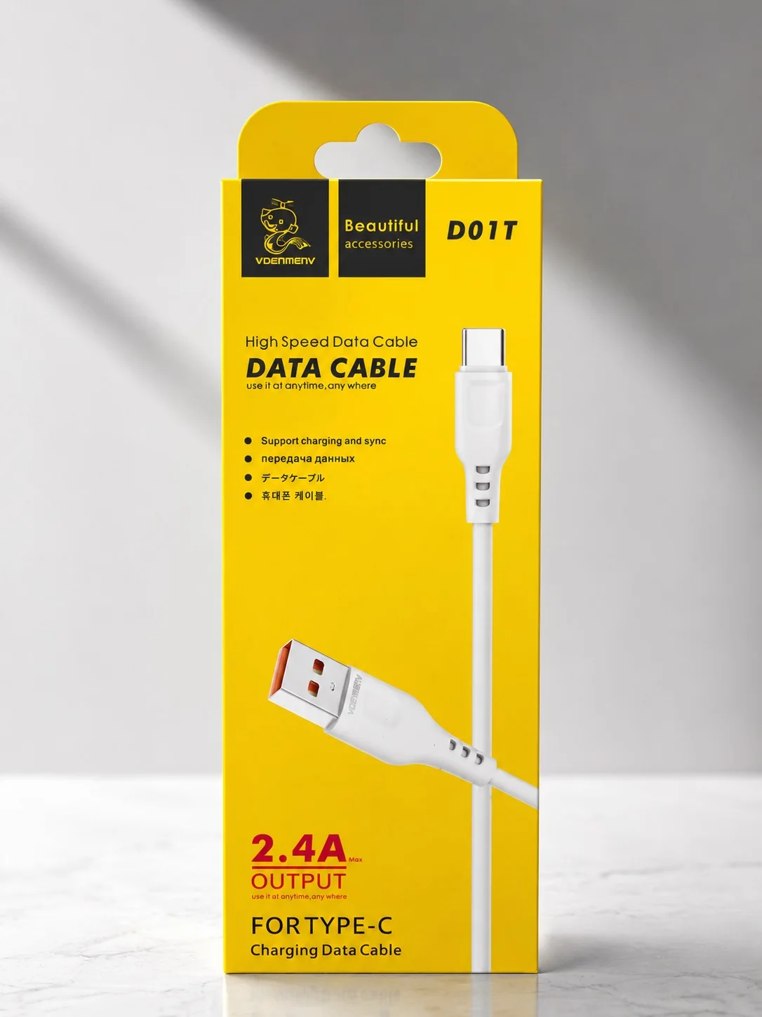 کابل شارژ USB به تایپ سی برند VDENMENV مدل D01T شدت جریان ۲.۴ آمپر — تصویر ۲