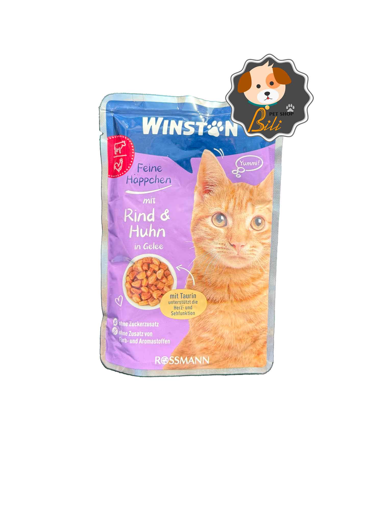 پوچ گربه وینستون با طعم گوشت و مرغ ۱۰۰ گرمی ـ WINSTON FEINE HAPPCHEN MIT GEFLUGEL &amp; LABER IN GELEE 100 GR