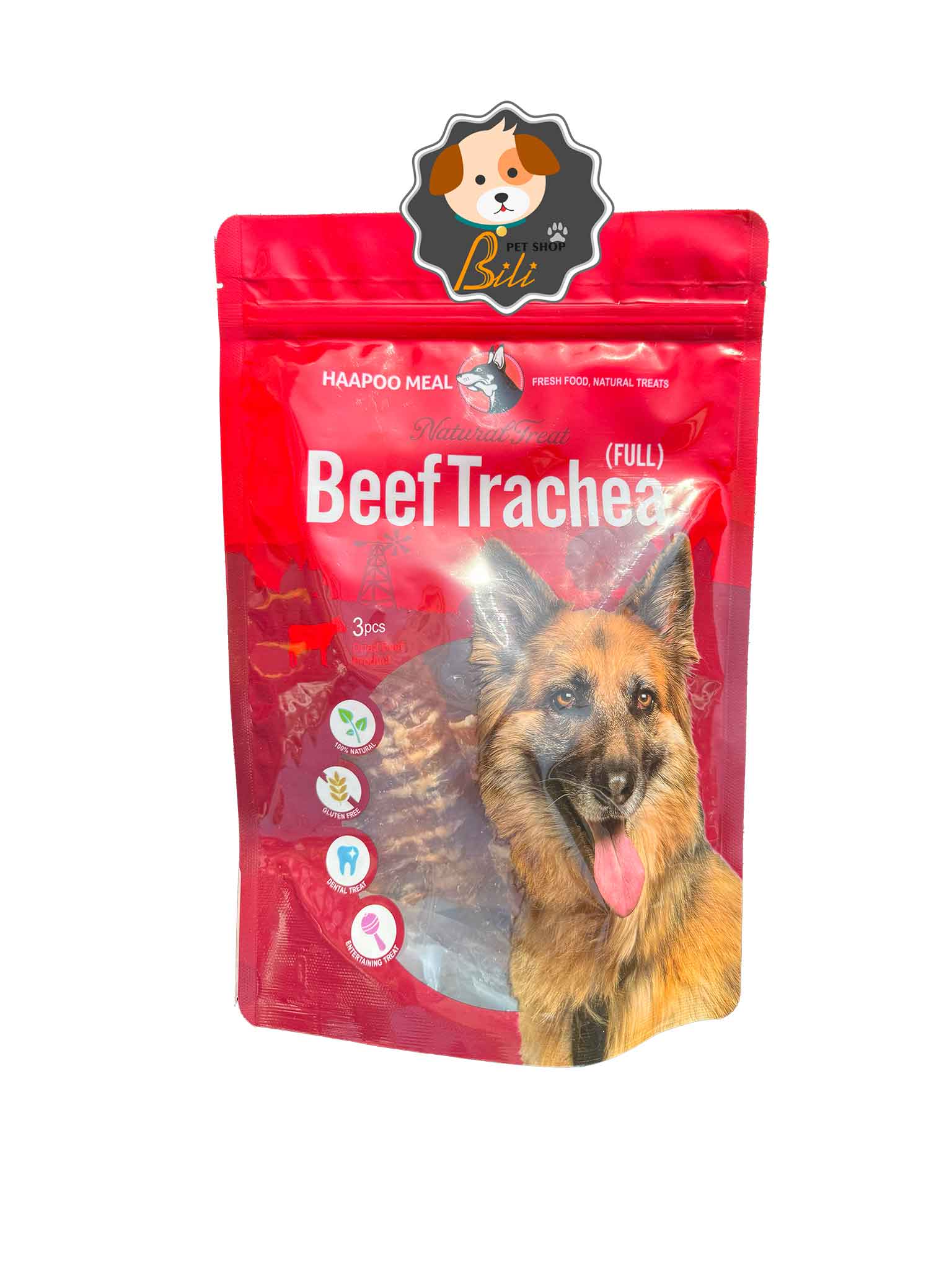 تشویقی سگ هاپو میل نای کامل گاو ۳ عددی ـ HAAPOO MEAL BEEF TRACHEA FULL 3 PCS — تصویر ۳