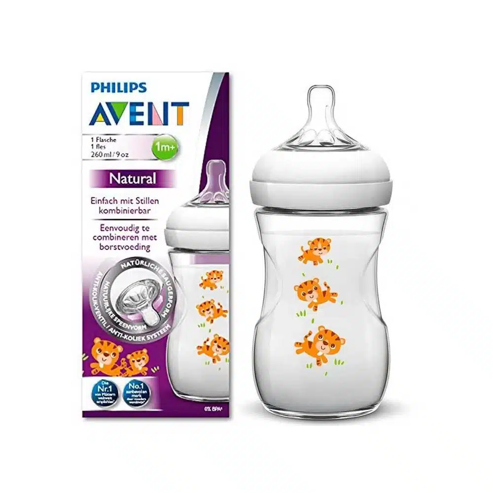 شیشه شیر طلقی 260 میل نچرال فیلیپس اونت طرح ببر Philips Avent — تصویر ۳