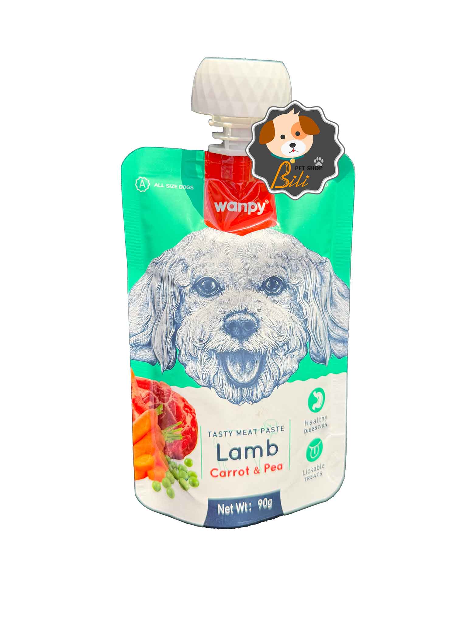 پودینگ سگ ونپی با طعم گوشت بره و هویج ۹۰ گرمی ـ WANPY TASTY MEAT PASTE LAMB CARROT & PEA 90 GR