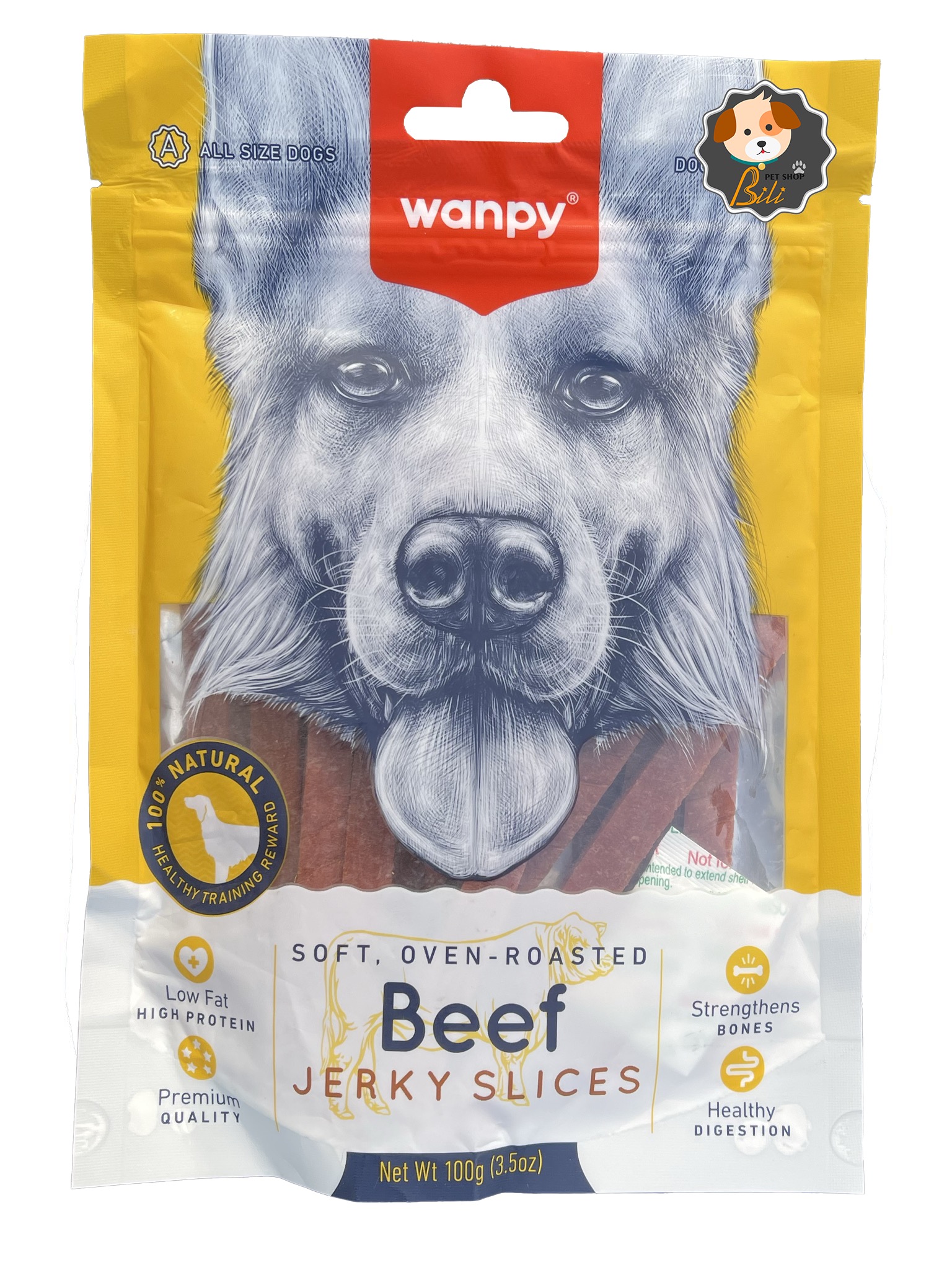تشویقی نواری سگ ونپی با طعم گوشت گاو ۱۰۰ گرمی ـ WANPY BEEF JERKY SLICES 100 GR