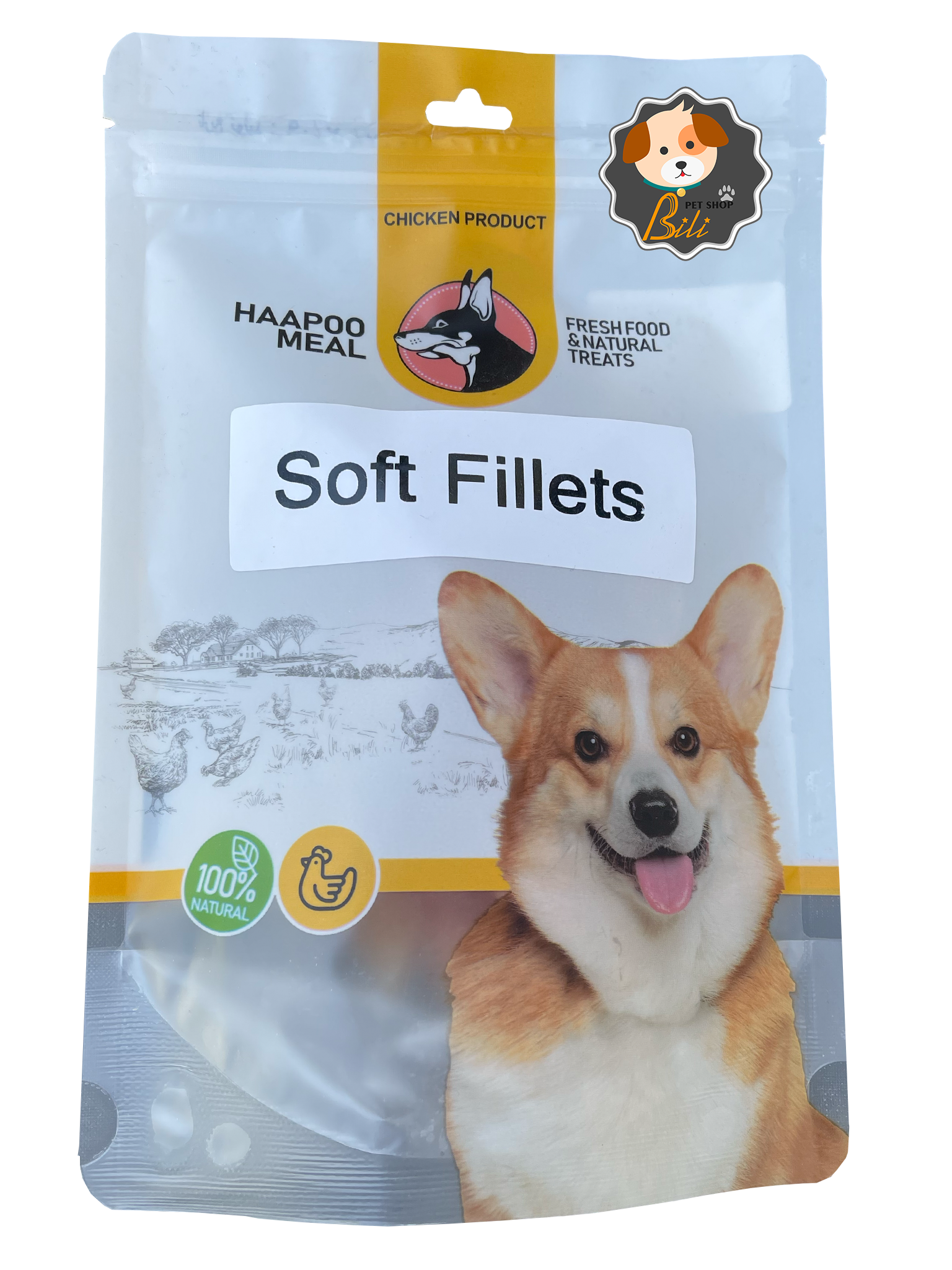 تشویقی سگ هاپو میل با طعم فیله مرغ نرم ۱۰۰ گرمی ـ HAAPOO MEAL DOG TREAT SOFT FILLETS 100 GR