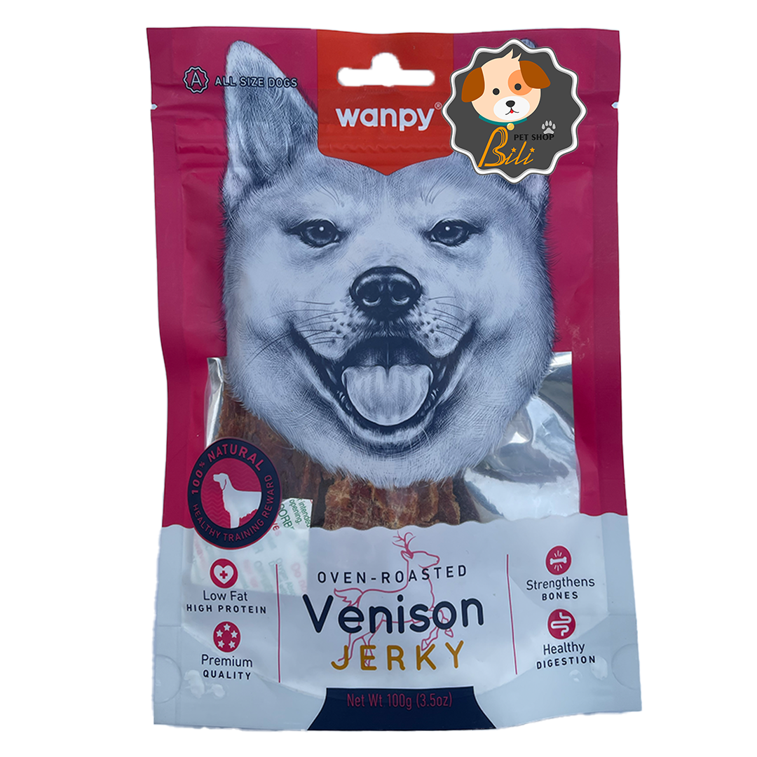 تشویقی سگ جرکی ونپی با طعم گوشت گوزن ۱۰۰ گرمی ـ WANPY VENISON JERKY 100 GR
