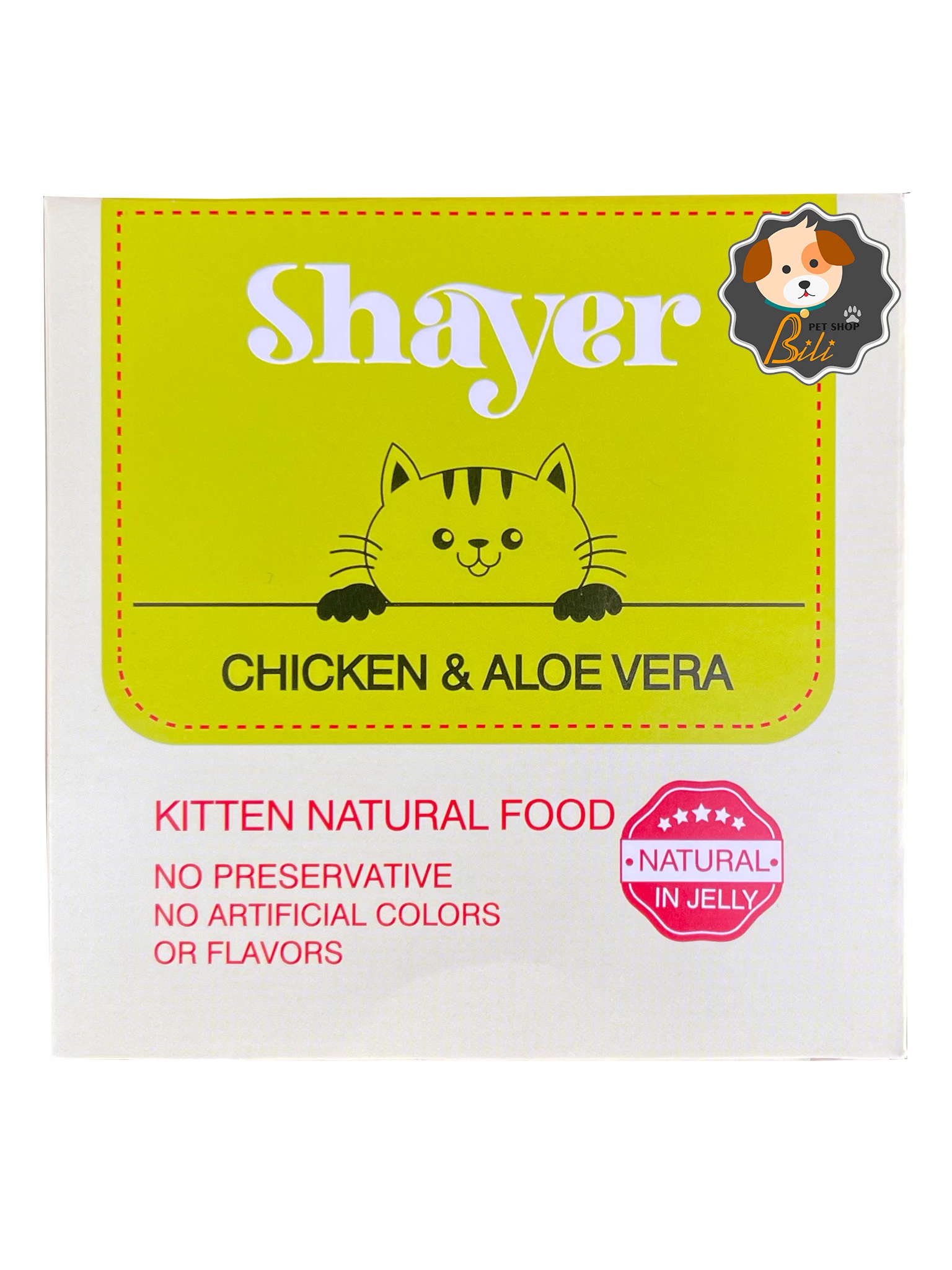 کنسرو بچه گربه شایر با طعم مرغ و آلوئه ورا ۹۰ گرمی ـ SHAYER CHICKEN & ALOE VERA CAT FOOD 90 GR