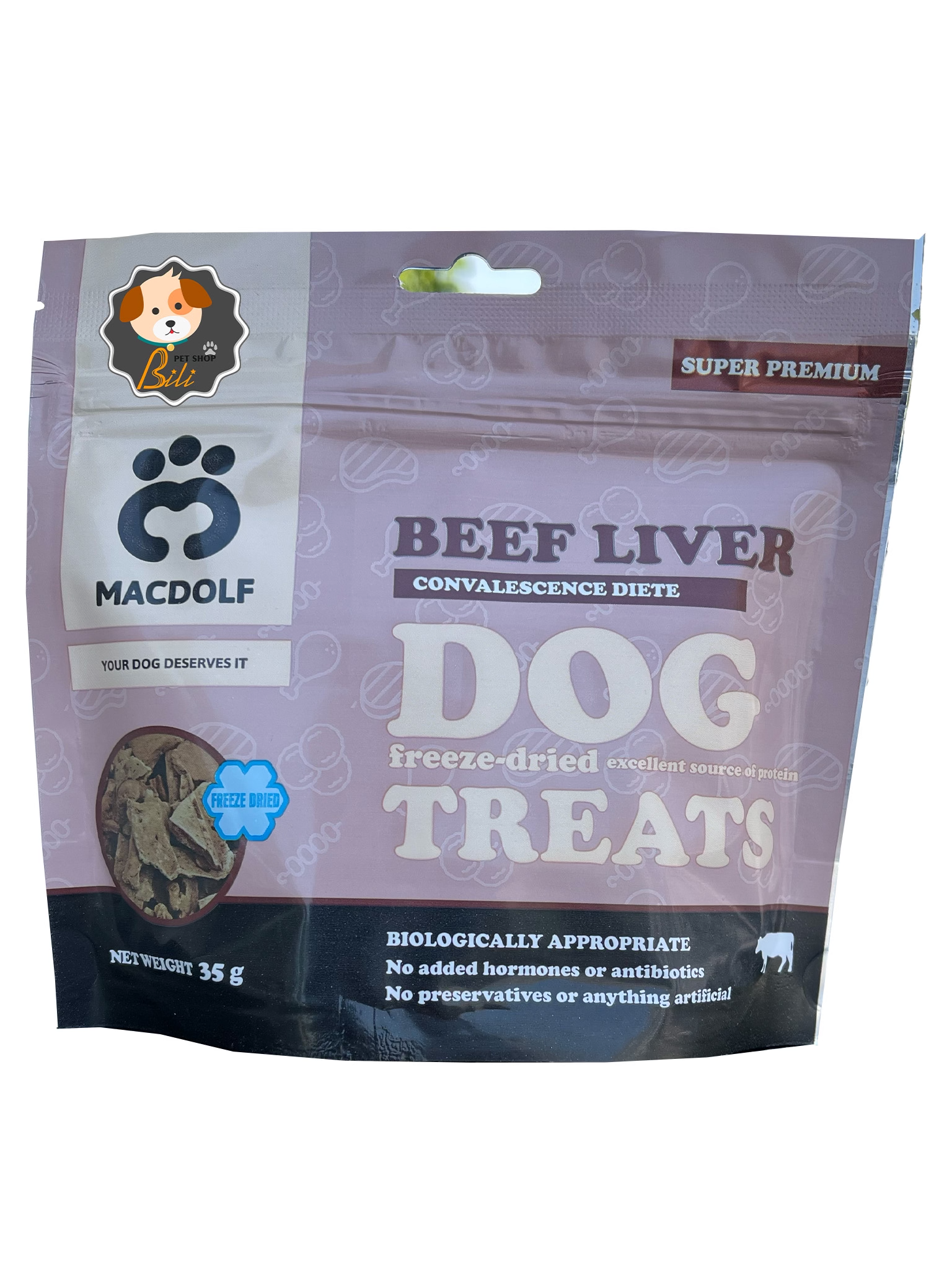 تشویقی سگ مکدولف با طعم جگر گاو فریز شده ۳۵ گرمی ـ MACDOLF ADULT DOG FREEZ-DRIED TREAT WITH BEEF LIVER 35 GR