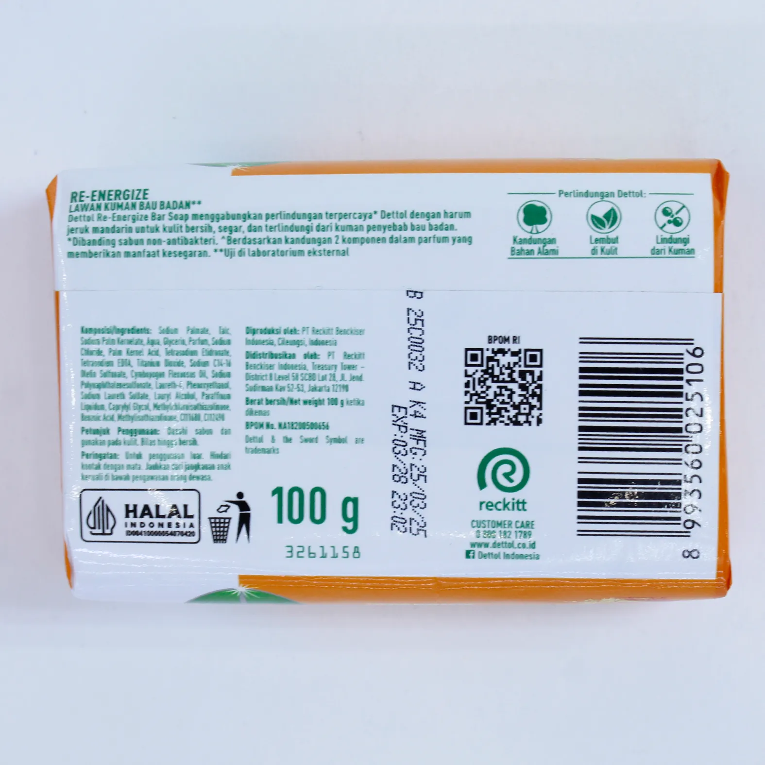 صابون حمام آنتی باکتریال دتول Dettol مدل Re-Energize رایحه پرتقال وزن 100 گرم — تصویر ۳