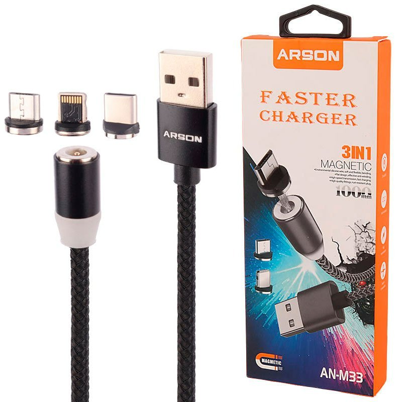 کابل سه سر مگنتی فست شارژ آرسون AN-M33 طول 1 متر