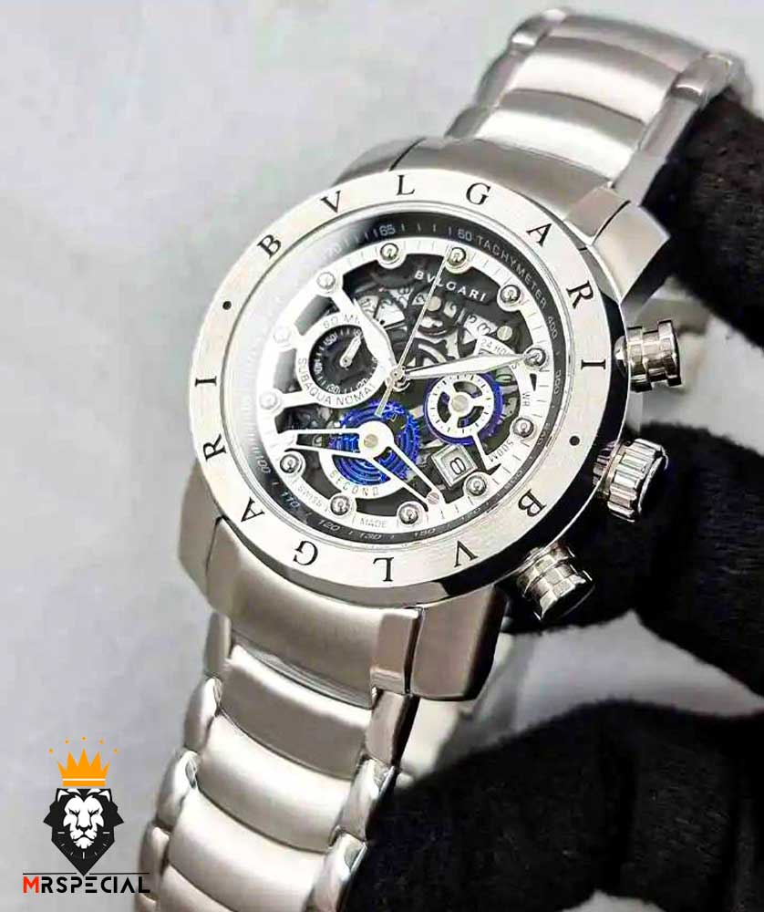 ساعت بولگاری مردانه استیل کرنوگراف صفحه اسکلتون Bvlgari 2363 — تصویر ۴