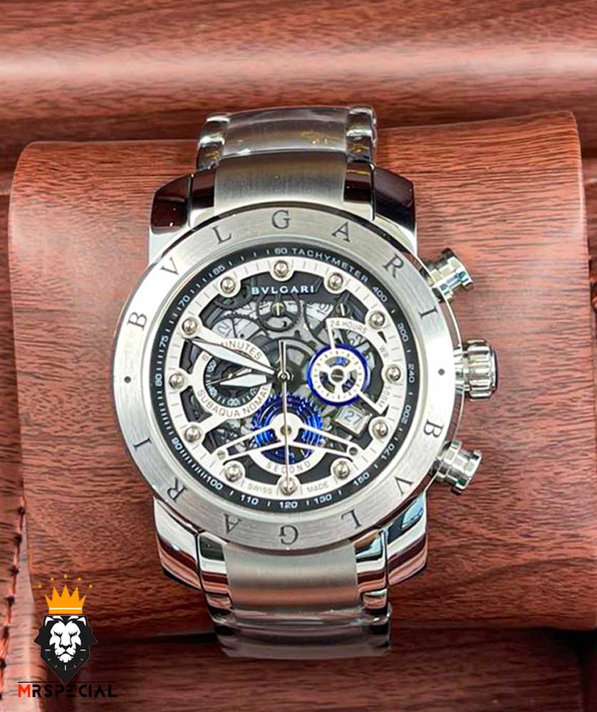 ساعت بولگاری مردانه استیل کرنوگراف صفحه اسکلتون Bvlgari 2363 — تصویر ۳