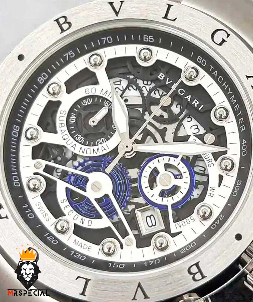 ساعت بولگاری مردانه استیل کرنوگراف صفحه اسکلتون Bvlgari 2363 — تصویر ۵