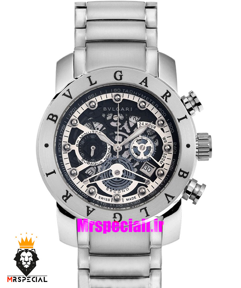 ساعت بولگاری مردانه استیل کرنوگراف صفحه اسکلتون Bvlgari 2363
