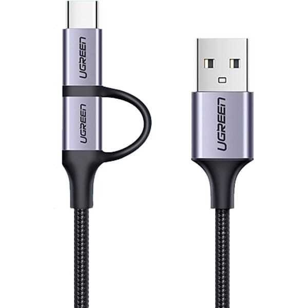 کابل شارژ و دیتا 2.4 آمپر USB به USB-C و Micro USB یوگرین مدل US177 کد 30875