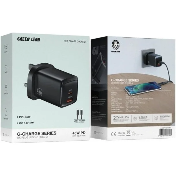 شارژر ۴۵ وات گرین لاین GREEN LION G-Charge Series Dual Port 45w — تصویر ۳