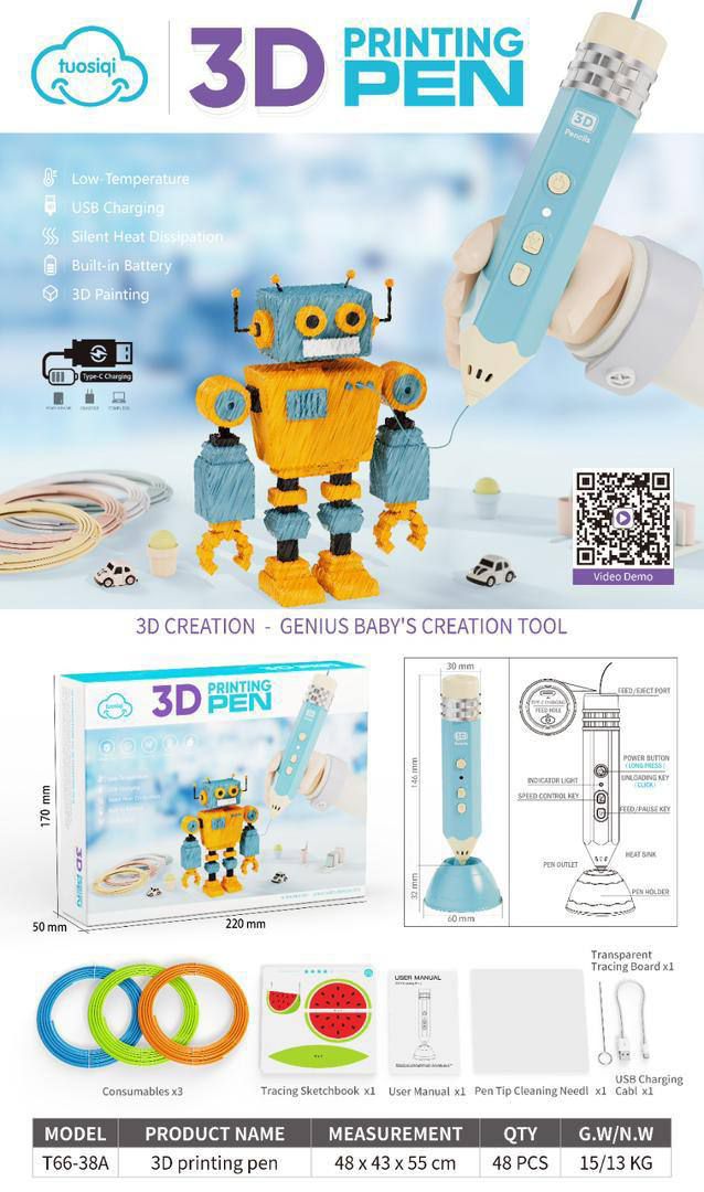 قلم سه بعدی نقاشی جادویی شارژی 3D Printing Pen