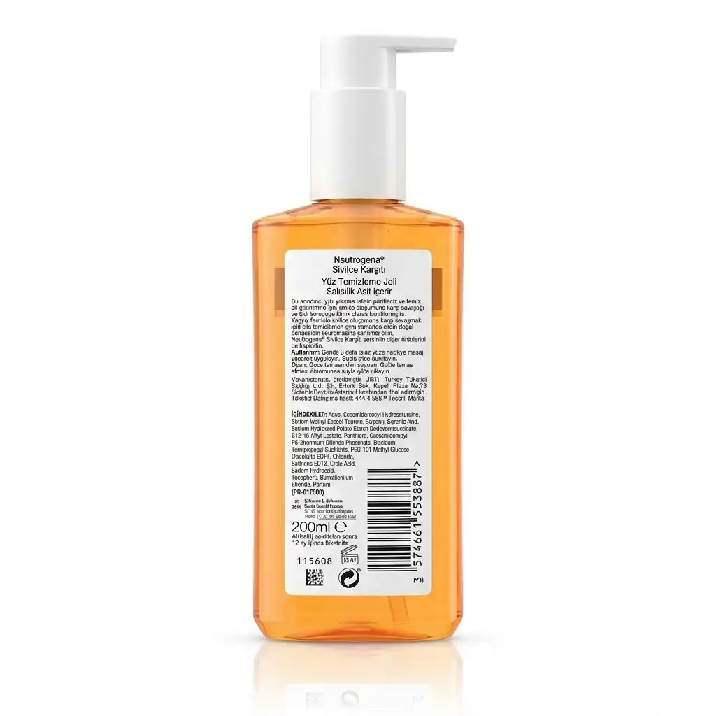 ژل شستشوی صورت ضد جوش نوتروژینا Neutrogena حاوی ۲٪ سالیسیلیک اسید مدل Sivilce Karşıtı حجم 200 میلی لیتر — تصویر ۳