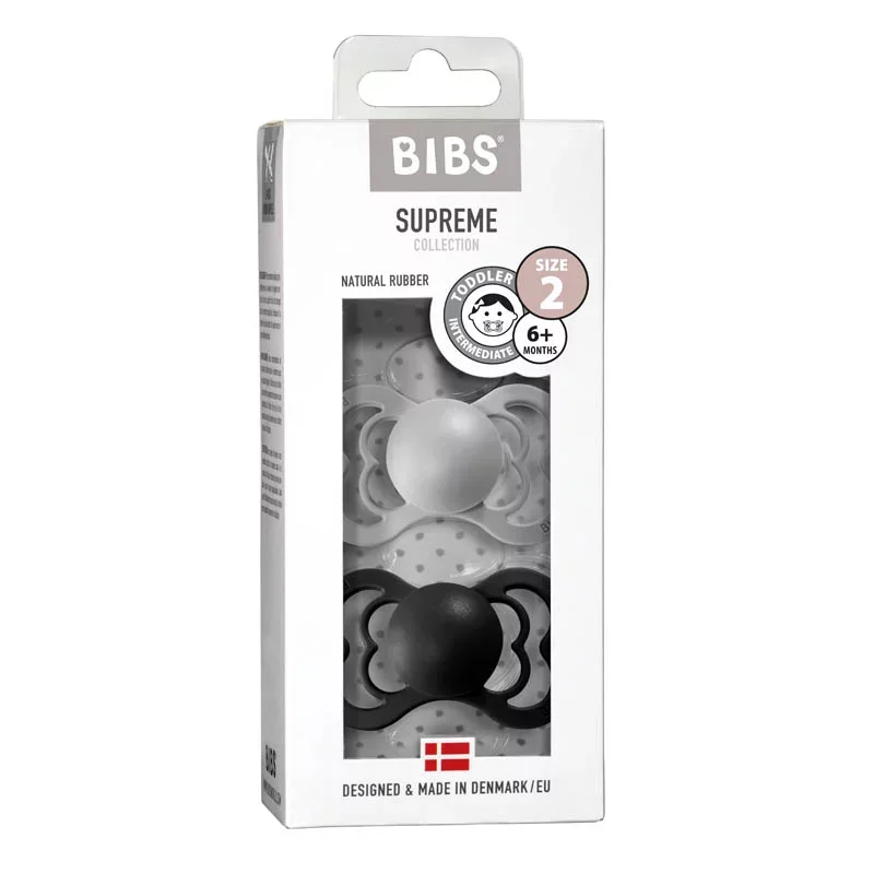 پستانک بادامی لاتکس 6 تا 18 ماه مدل Suprem دو عددی مشکی و طوسی روشن بیبس Bibs