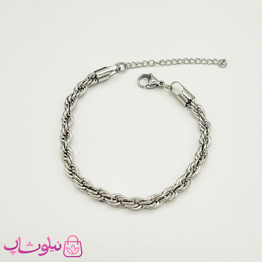 ست گردنبند و دستبند زنانه مدل طنابی نقره ای ضخیم — تصویر ۴