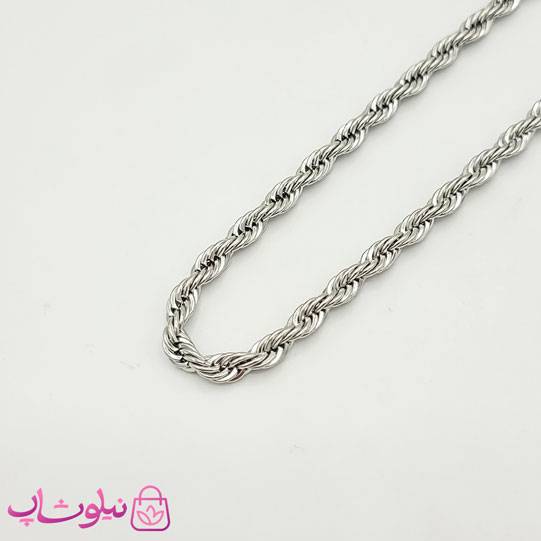 ست گردنبند و دستبند مردانه مدل طنابی نقره ای — تصویر ۳