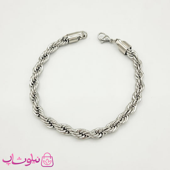 ست گردنبند و دستبند مردانه مدل طنابی نقره ای — تصویر ۴