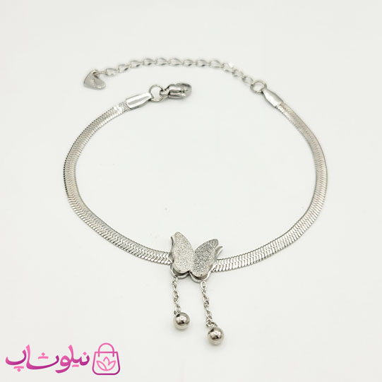 ست گردنبند و دستبند دخترانه پروانه نقره ای — تصویر ۴