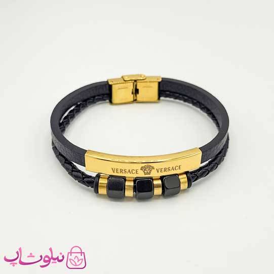 دستبند مردانه چرم و استیل مدل ورساچه — تصویر ۲