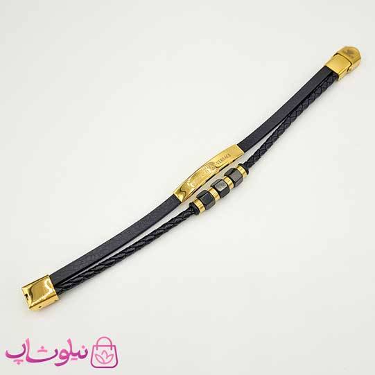 دستبند مردانه چرم و استیل مدل ورساچه — تصویر ۴