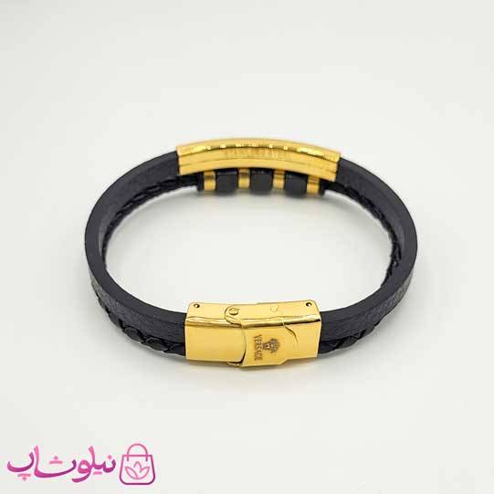 دستبند مردانه چرم و استیل مدل ورساچه — تصویر ۳