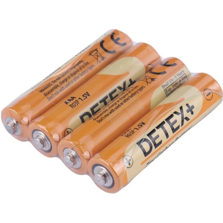 باتری نیم قلمی دیتکس پلاس مدل DETEX+ Zinc Carbon AAA R03P 1.5V بسته 4 عددی — تصویر ۳